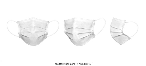 3 Perspective Angles White Medical Mask In Isolated