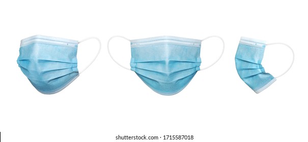 3 Perspective Blue Color Surgical Mask In Isolated