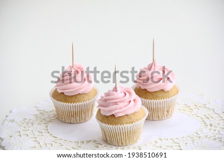 3 pink cupcakes with stick for toppers, cupcake mock ups