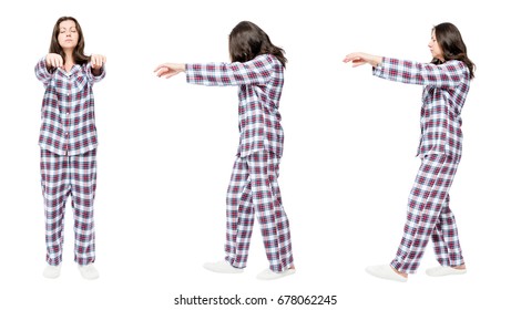 3 Portraits In Pajamas In A Row A Woman Suffers From Sleepwalking