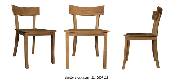 3 Set of wooden chairs, for outdoor and indoor in retro style isolated on white background - Shutterstock ID 2243639129