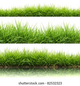 3 style fresh spring green grass isolated on white background - Shutterstock ID 82532323