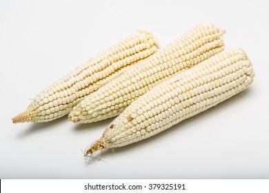 3 White Maize without  leaves produced in Mexico organic or transgenic isolated on white Front View
