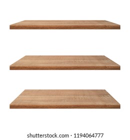 3 Wood Shelves Table Isolated On White Background