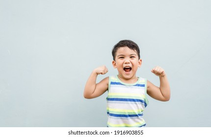 3 Years Old Mixed Race Child Asian Caucasian Boy With Strong Look Healthy.childhood Kindergarten Kid With Strong Muscle And Good Emotion.Happy Kid With Healthcare.Pediatric, Vaccine, Protect Virus.