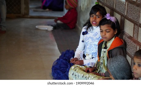 30 December 2020- Khatoo, Jaipur, India. Indian Little Kid In The School. Cheerful Children Making Fun After A Long Time Duration Of Covid 19 Pandemic.