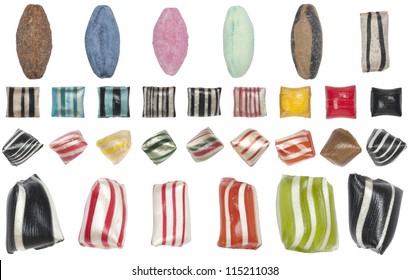 30 Kinds Of Hard Candy Isolated With Soft Edges On A White Background