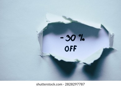 -30% off write on green torn paper - banner 
