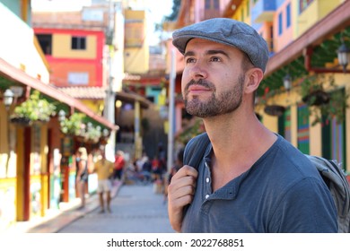 30 Years Old Man Walking Around With His Backpack