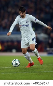 30.10.2017 Rome, Italy, Olimpic Stadium: Alvaro Morata  In Action During The Match Between As Roma Vs FC Chelsea In Olimpic Stadium In Rome.