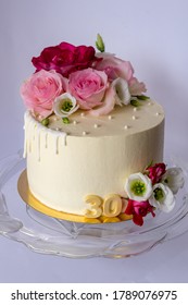 30th Birthday Cake And Pink Flowers 