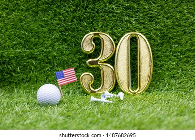 30th Birthday With Golf Ball And Flag Of America