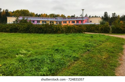30th december 2017. Finland, Espoo, Waldorf Steiner school. Colorful Steiner school in autumn.