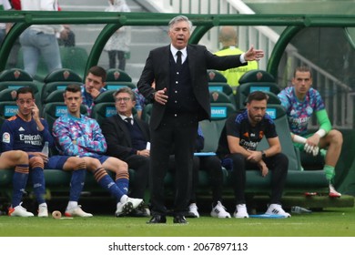 30th October 2021; Estadio Martinez Valero, Elche, Spain; La Liga Football, Elche CF Versus Real Madrid; Real Madrid Head Coach Carlo Ancelotti