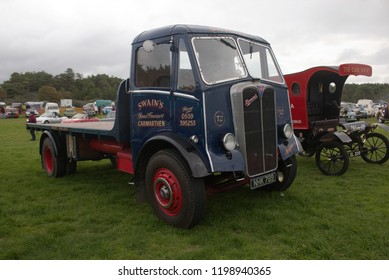 30th September 2018- A Classic AEC Monarch Flat Bed Lorry At A Vintage Vehicle Show In Pembrey Country Park Near Llanelli, Carmarthenshire, Wales, UK.