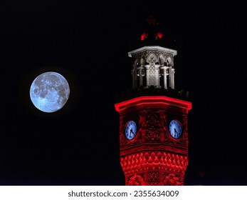 31 08 2023
izmir Konak Türkiye
izmir clock tower and blue full moon in the same frame