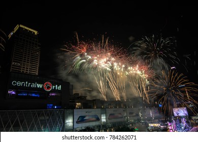 31 December 2017, Countdown two thousand seventeen to new year two thousand eighteen which celebration with fireworks at Centralworld in Bangkok, Thailand.