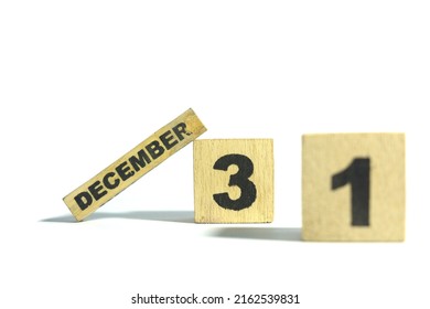 31 December In Wooden Cube On Plain White Background Isolated