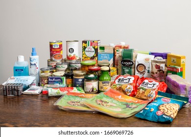 3/10/2020 Berlin, Germany. A small German family's emergency two week food supply. Coronavirus COVID-19 crisis food stock for small European household in case of quarantine