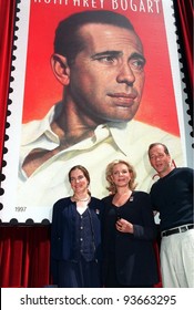 31JUL97:  Actress LAUREN BACALL (center) with children STEPHEN & LESLIE BOGART at unveiling ceremony in Hollywood for new US postage stamp honoring actor Humphrey Bogart.