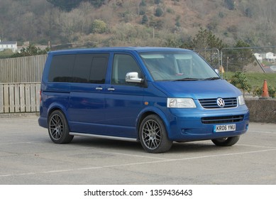 31st March 2019- A stylish Volkswagen Transporter van in the public carpark at Pendine, Carmarthenshire, Wales, UK.
