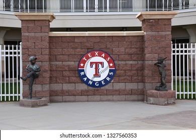 3/2/19 Surprise Arizona Texas Rangers sculpture at Surprise Stadium the spring training facility of the Texas Rangers and Kansas City Royals