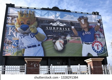 3/2/19 Surprise Stadium Billboard on the back of the scoreboard at Surprise Stadium the spring training facility for the Texas Rangers and the Kansas City Royals