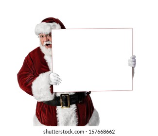 3/4 Shot Of Santa Holding A Blank White Sign