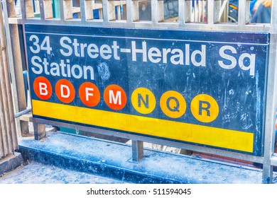 34th Street Herald Square Subway Sign In New York CIty.