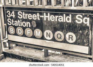 34th Street Herald Square Subway Sign In New York CIty.