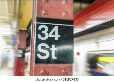 34th Street Sign In New York CIty Subway .