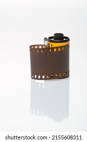 35 Mm Analog Photo Reel On A White Background Photograph Taken In A Photography Studio