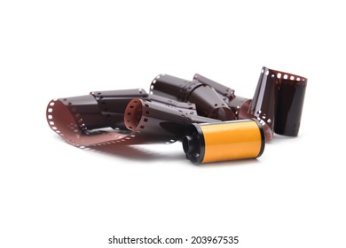 35 Mm Film Cartridge On White Background