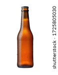355ml brown beer bottle with drops isolated without shadow on a white background mockup with work path