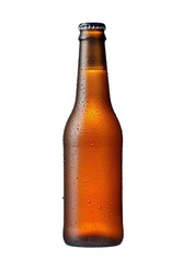355ml Brown Beer Bottle With Drops Isolated Without Shadow On A White Background Mockup With Work Path