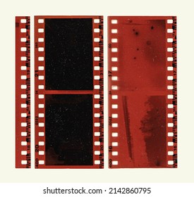 35mm Red Negative Photo Film Stripes Frame Gritty Scan Pieces.