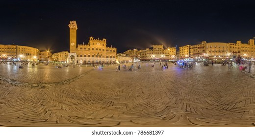 360 degree panorama of "Piazza del Campo" square in Siena at night. Ready for virtual reality or VR