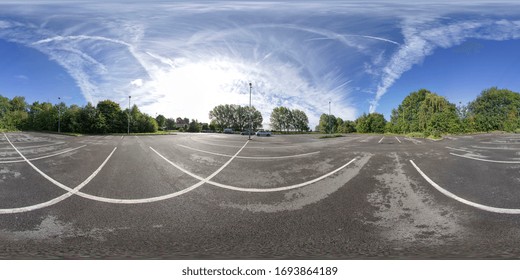 360 Degree Panoramic Sphere Image Taken Of A Car Park Parking Lot  Taken In The Summer Time In The Town Of Bradford In West Yorkshire In The UK