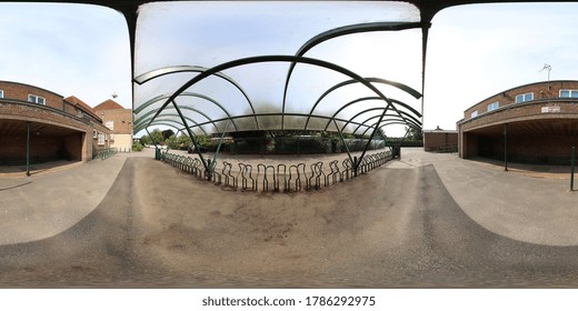 360 Degree Panoramic Sphere Photo Of A Typical British School Showing The Schools Bike Rack