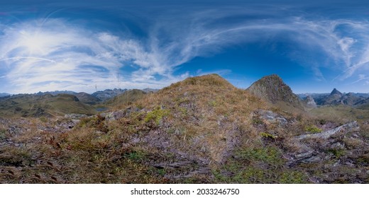 360 Degree Panoramic View Of A Mountain Landscape With A Cloudy Sky. Pic Des Moines
