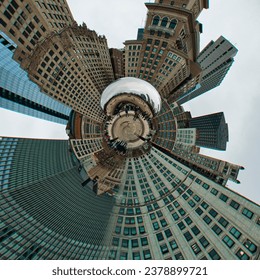 360 degree tiny planet view of Chicago downtown