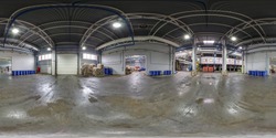 360 Panorama Angle View In Stock Waste Hazardous Recycling And Storage Plant. Full 360 By 180 Degree Panorama In Equirectangular Spherical Projection, Separate Garbage Collection. Skybox VR Content. 
