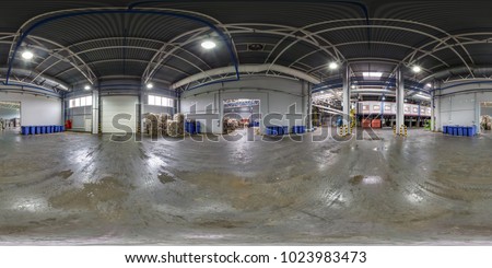 360 panorama angle view in stock waste hazardous recycling and storage plant. Full 360 by 180 degree panorama in equirectangular spherical projection, separate garbage collection. skybox VR content.  Foto stock © 