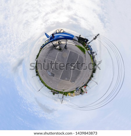 Similar – wooden platform with blue posts with ropes and orange lifebuoys on the background of the sea and sky with clouds Egypt Dahab South Sinai