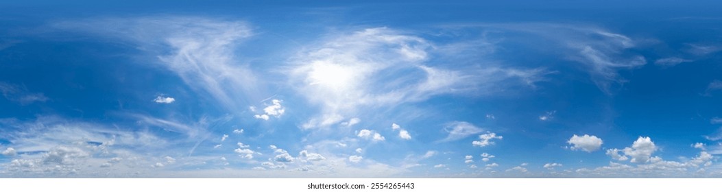 360 seamless panoramic view of beautiful clouds in blue sky. 