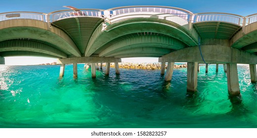 360 Spherical Photo Under A Concrete Fishing Pier Miami Beach View Of Water