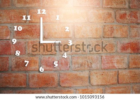 3am 3pm Clock on brick wall, white clock on red wall background