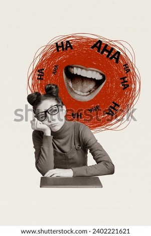 3d abstract creative artwork template collage of sad tired female ignore mouth mocking laugh bullying billboard comics zine minimal concept