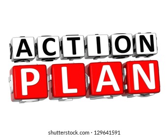 3D Action Plan Button Click Here Block Text Over White Background