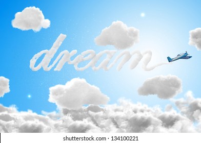 3D Airplane Writing The Word Dream In The Sky - Travel Concepts